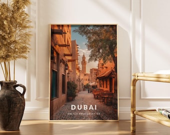 Dubai Old Town Travel Poster: Modern UAE Wall Art Print
