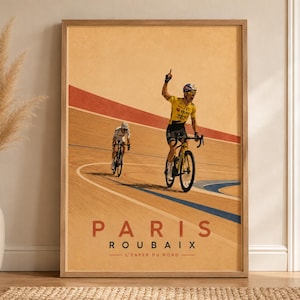 Roubaix Cycling Print: Wout van Aert, Tadej Pogačar, Hell of The North Poster