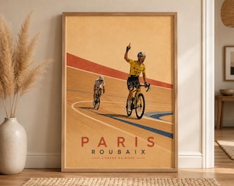 Paris Roubaix Cycling Print: Wout van Aert, Tadej Pogačar, Hell of The North Poster