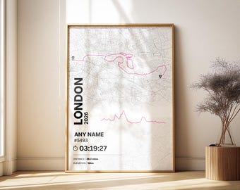 Stampa personalizzata della mappa della maratona: poster artistico della corsa di Londra, regalo personalizzato per chi completa la maratona - Disponibile in diversi colori