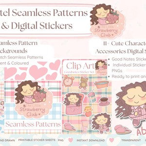 Può includere: Set di adesivi digitali con motivi pastello senza cuciture e clip art di personaggi. Include oltre 35 sfondi con motivi senza cuciture e oltre 11 adesivi digitali. I disegni di The Little Strawberry Club sono pronti per essere stampati e tagliati. Include il nome Abigail.