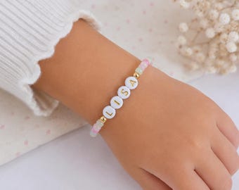 Pulsera personalizada con nombre para niños | Cuentas de 4 mm | Acero inoxidable chapado en oro | Varios tamaños