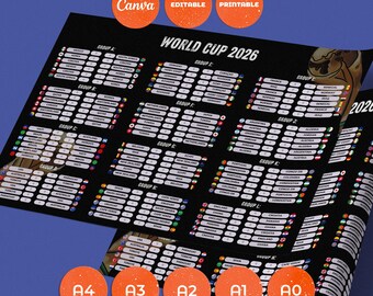 Śledzenie wyników meczów Mistrzostw Świata 2026 – Edytowalny drabinka piłkarska (szablon Canva, wersja cyfrowa do pobrania)