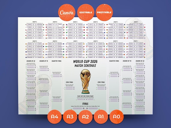 World Cup 2026 Schedule | Editable Soccer Fixture | FIFA Wall Chart | Football Bracket | Canva Template