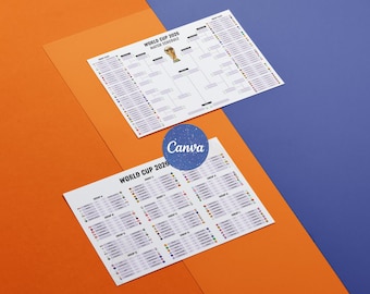 Pakiet Mistrzostw Świata 2026: Harmonogram meczów + śledzenie wyników – Edytowalny drabinka piłkarska (szablon Canva)