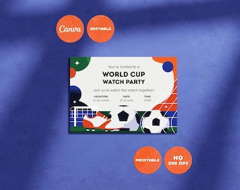 Zaproszenie na imprezę z okazji Mistrzostw Świata w Piłce Nożnej 2026, edytowalny szablon Canva na dzień meczu (pobranie cyfrowe)