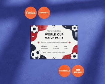 Zaproszenie na imprezę z okazji Mistrzostw Świata w Piłce Nożnej 2026, edytowalny szablon Canva na dzień meczu (pobranie cyfrowe)