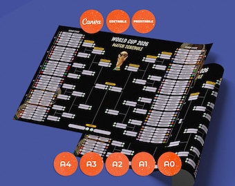 Harmonogram meczów Mistrzostw Świata All Teams 2026 – Edytowalny Drabinka Piłkarska (Szablon Canva, Wersja Cyfrowa)