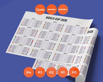 Śledzenie wyników meczów Mistrzostw Świata 2026 – Edytowalny drabinka piłkarska (szablon Canva, wersja cyfrowa do pobrania)