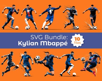 SVG Bundle Kylian Mbappé (10 plików) Mistrzostwa Świata 2026 - Pobieranie cyfrowe