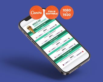 Wyniki i harmonogram Mistrzostw Świata 2026, edytowalny szablon Canva, terminarz piłkarski, planer mobilny, pobieranie cyfrowe