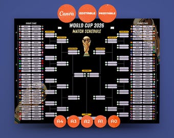 World Cup 2026 Schedule, Printable Wall Chart, Soccer Bracket, Soccer World Cup Poster, Football Match Schedule, Soccer Fixtures Chart