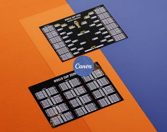 Pakiet Mistrzostw Świata 2026: Harmonogram meczów + śledzenie wyników – Edytowalny drabinka piłkarska (szablon Canva)