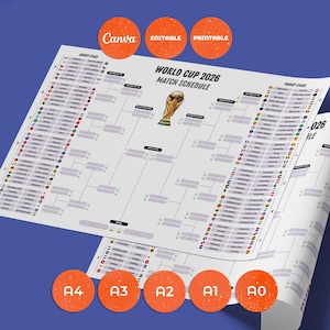 Match Schedule All Teams World Cup 2026 – Editable Soccer Bracket (Canva Template, Digital Download)