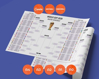 Harmonogram meczów Mistrzostw Świata All Teams 2026 – Edytowalny Drabinka Piłkarska (Szablon Canva, Wersja Cyfrowa)