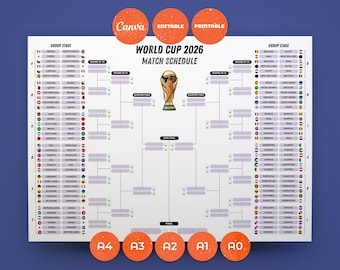 World Cup 2026 Bracket – Editable Match Schedule All Teams | Soccer Wall Chart | FIFA World Cup Chart | Canva Template Instant Download