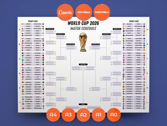 World Cup 2026 Bracket – Editable Match Schedule All Teams | Soccer Wall Chart | FIFA World Cup Chart | Canva Template Instant Download