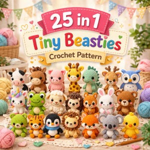 25-i-1 Virkmönsterpaket | Små Beasties Amigurumi Djur | Direktnedladdning | Nybörjarvänlig
