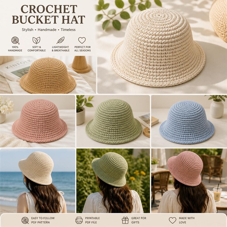 Crochet Bucket Hat PDF, Granny Stitch Summer Sun Hat, Easy Beginner ...