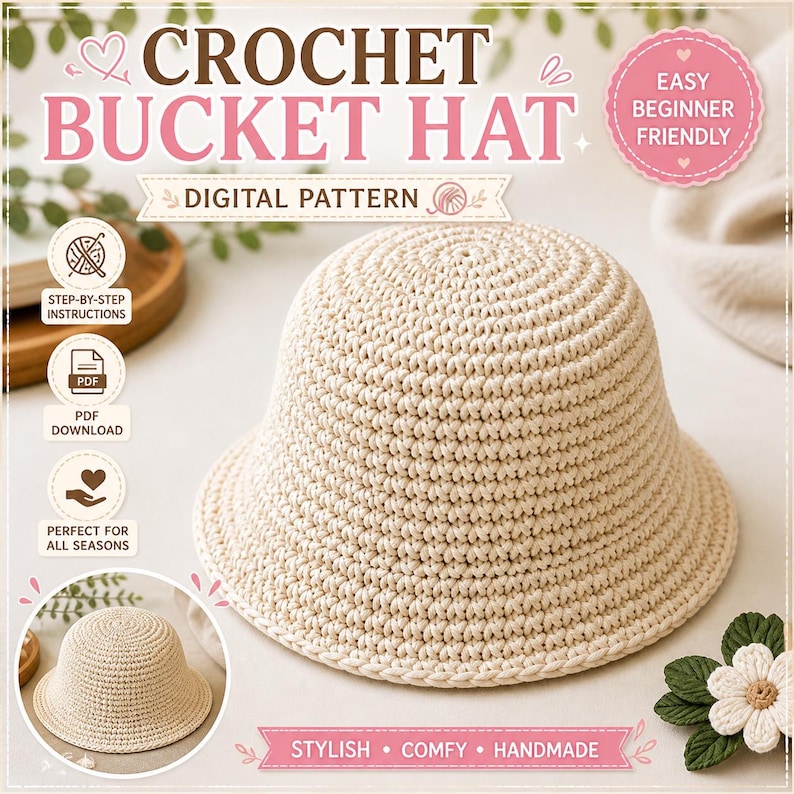 Crochet Bucket Hat PDF, Granny Stitch Summer Sun Hat, Easy Beginner ...