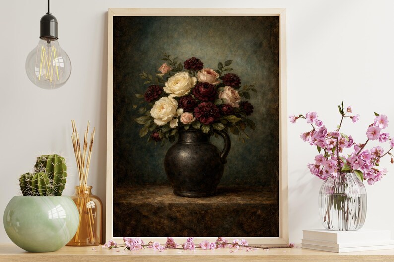 Antique Floral Wall Art | Vintage Moody Flower Print | Cottagecore ...