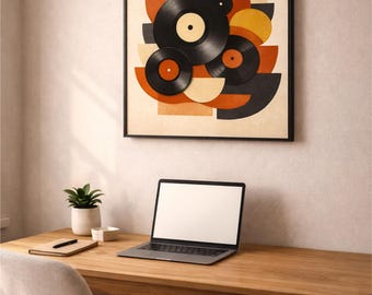 Mid-century Vinyl Record Art Print, Retro Geometric Music Poster