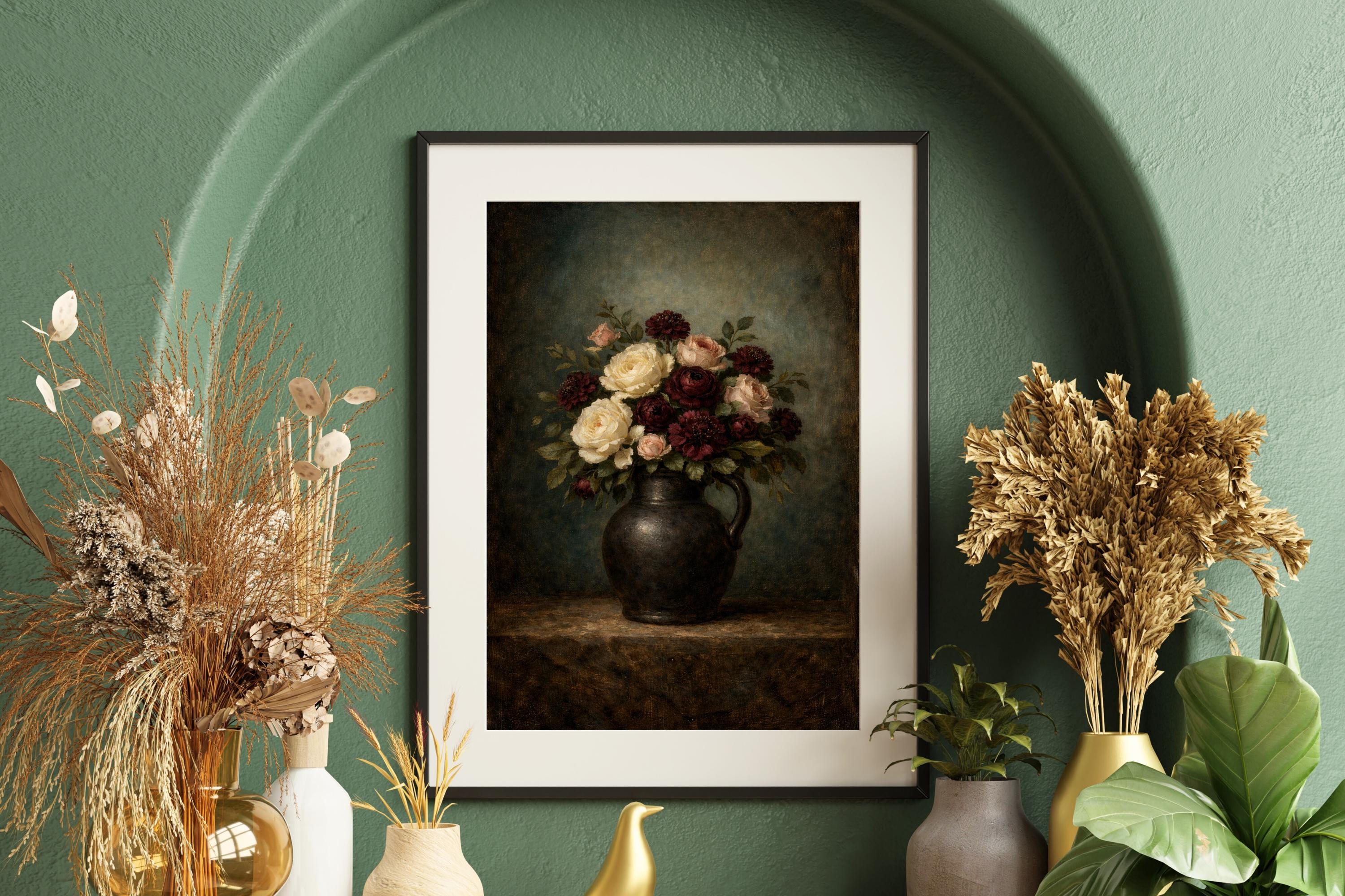 Antique Floral Wall Art | Vintage Moody Flower Print | Cottagecore ...