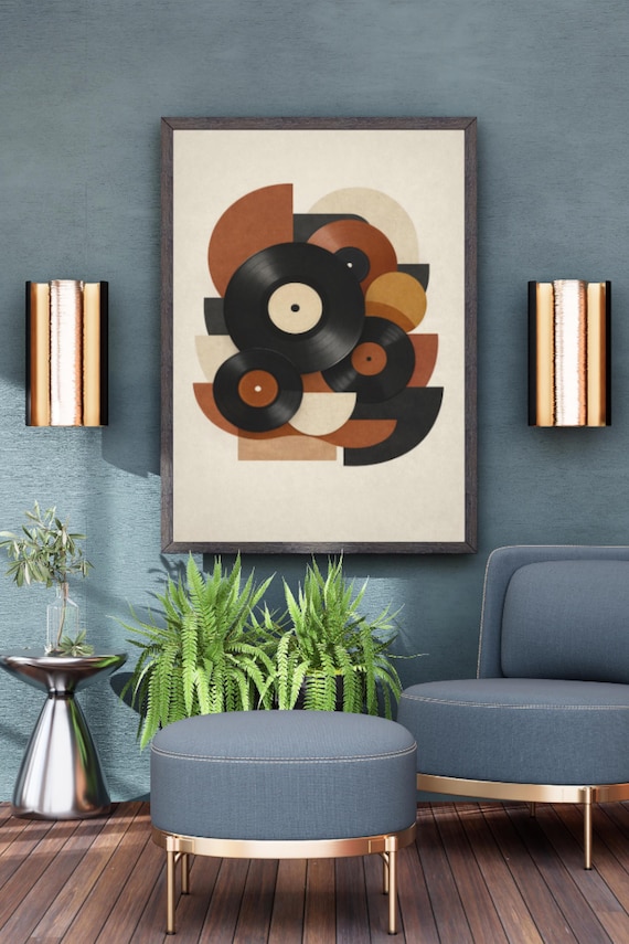 Mid-century Vinyl Record Art Print, Retro Geometric Music Poster