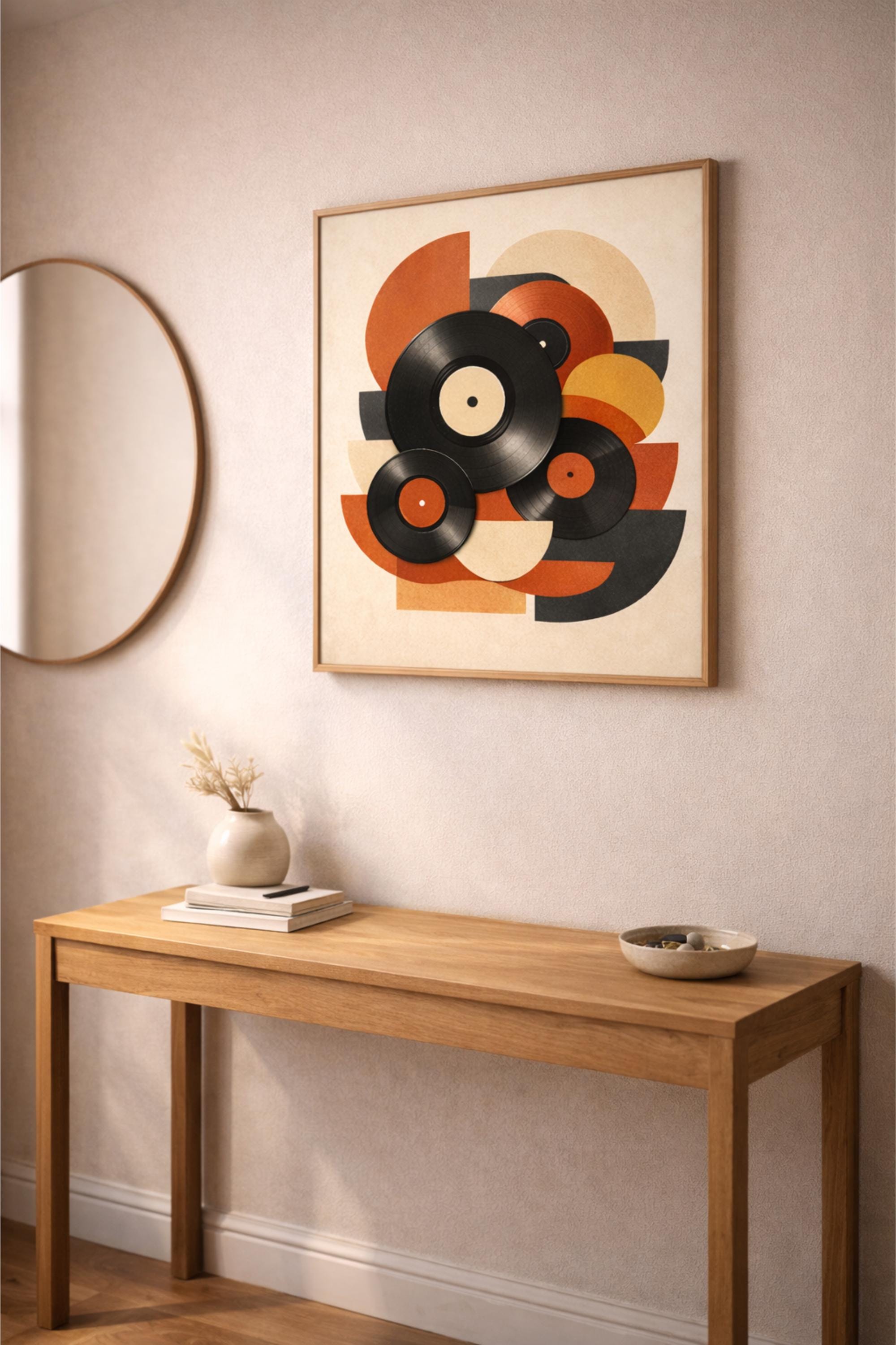 Mid-century Vinyl Record Art Print, Retro Geometric Music Poster