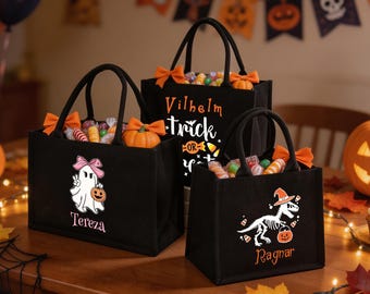 Süßes-oder-Saures-Tasche, personalisierte Süßes-oder-Saures-Tasche, Halloween-Tasche mit individuellem Namen, Halloween-Taschen, Halloween-Tragetasche für Kinder, Geister-Tragetasche
