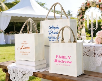 Personalisierte Hochzeit Willkommen Tragetasche ， Weiße Leinwand Palme ， Baum Ziel Strand Geschenk ， Ihr eigenes Design