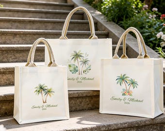 Benutzerdefinierte Palme Hochzeit Willkommen Tasche, Brautjungfer Geschenk, Geschenk für sie, Hochzeit Geschenk, Hochzeit Taschen