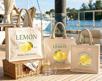 Bolso de mano con diseño de limón, bolso para despedida de soltera, bolso de bienvenida para boda en destino, bolso para vacaciones de verano, regalo para grupos, con tu logotipo, regalo para el equipo.