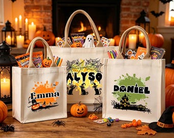 Personalisierte Halloween-Tragetasche: Individuell gestaltete Stofftasche für Süßes oder Saures