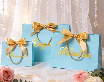 Personalized gift bags, Name gift bags, Wedding gift bags, Sky blue gift bags, Thank-you gift bags, Birthday gift bags, Wedding favors.