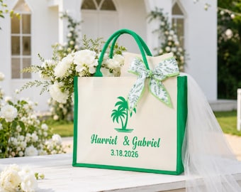 Personalisierter Schal Canvas Bow Tote, Benutzerdefinierte Geburtstagsgeschenk für Sie, Französischer Stil Flitterwochen Tasche, Elegante Strandkreuzfahrt Geldbörse