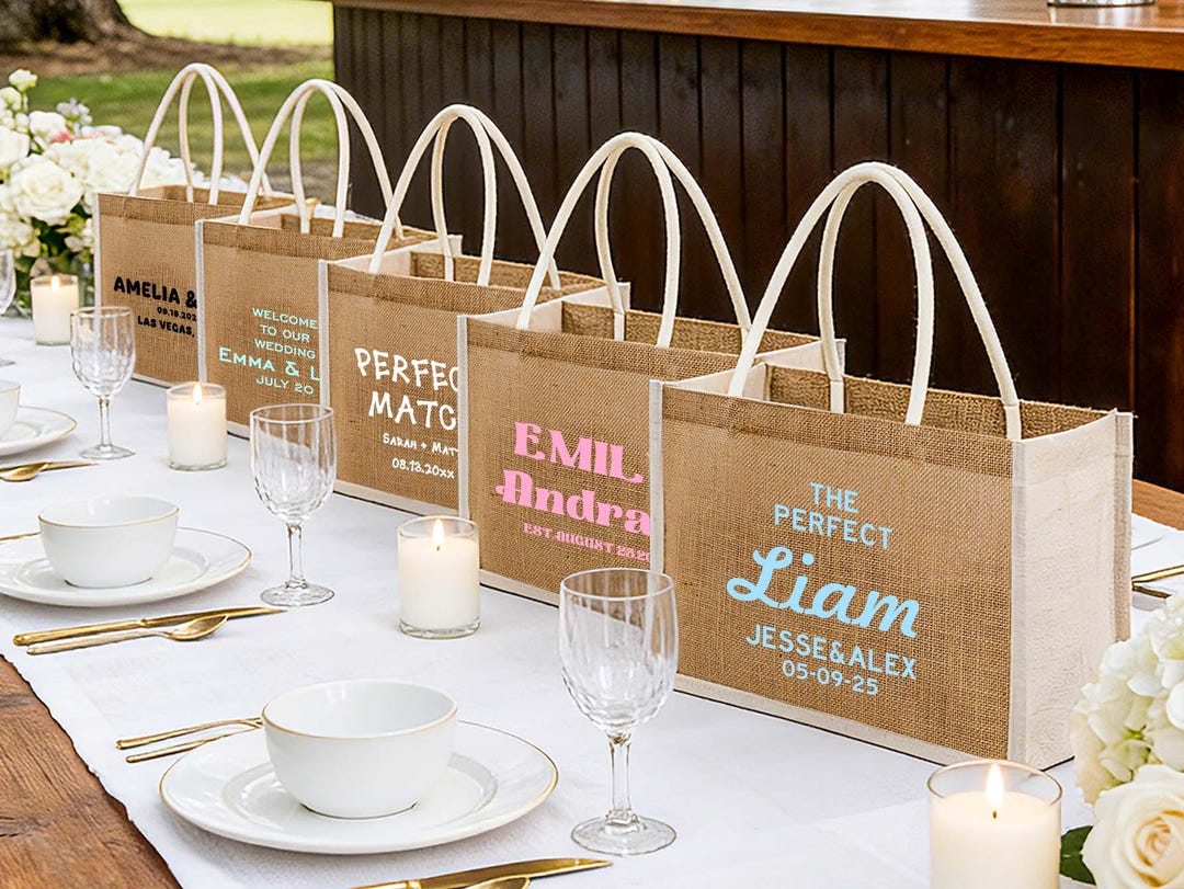 Personalized Bridesmaid Gift Bag Custom Burlap Bag Beach Tote Bag Jute ...
