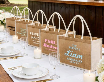 Personalisierte Brautjungfer Geschenk Tasche Benutzerdefinierte Jute-Tasche Strand-Tasche Jute Strandtasche Junggesellinnenabschied Brautjungfer Vorschlag Brautparty-Geschenk