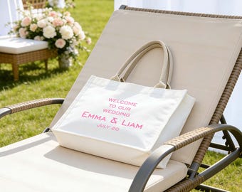 Hochzeit Willkommen Tote Bag, Brautjungfer Geschenk Tasche, Bestimmungsort Hochzeitsbevorzugung, tropische Geschenktaschen