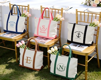 Personalized Tote Bag with Name & Initial, Custom Monogram Gift Bag, Bridesmaid Tote, Wedding Party Favor, Everyday Work Bag