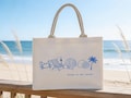 Coastal Doodle Canvas Tote Bag - Beach Wedding Favor