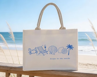 Küsten Doodle Canvas Tragetasche - Strand Hochzeit Gunst
