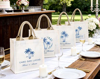Personalisierte Palme Hochzeit Willkommen Taschenbaumler, Ziel Hochzeit Favor, Brautjungfer Geschenk Tasche, Junggesellinnenabschied Geschenk