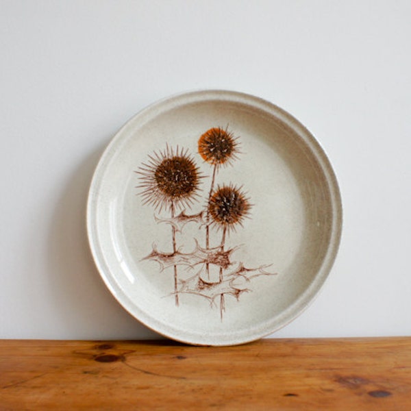 Vintage SARREGUEMINES Plate // 1970 french // handpainted thistle design // rustic brown rust  // french country