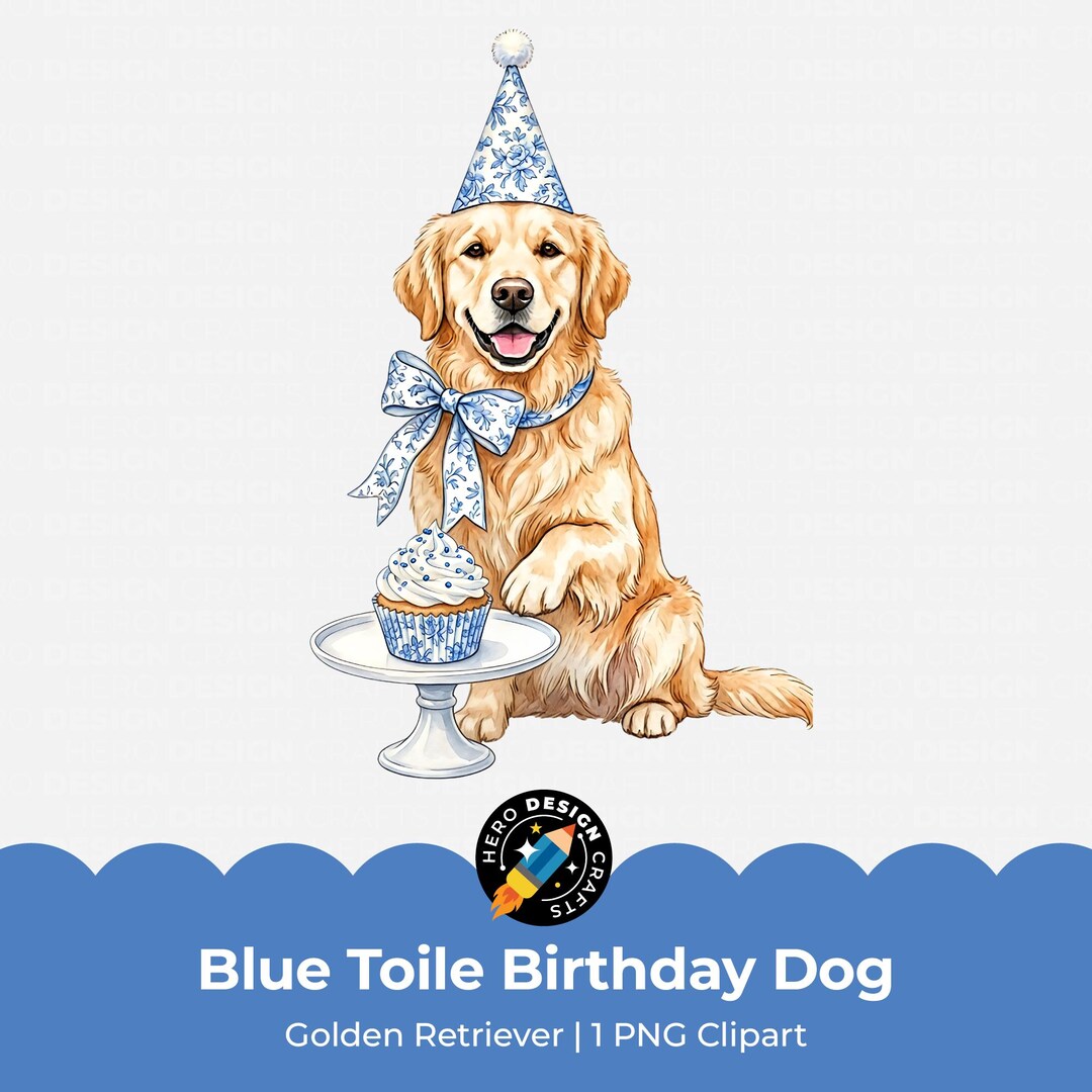 Golden Retriever Birthday Cupcake PNG | Puppy Party Clipart | Blue ...