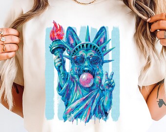 Preppy German Shepherd Statue of Liberty PNG | Bubble Gum GSD Graphic | Cute Patriotic Coquette Dog Design | Sublimation Download