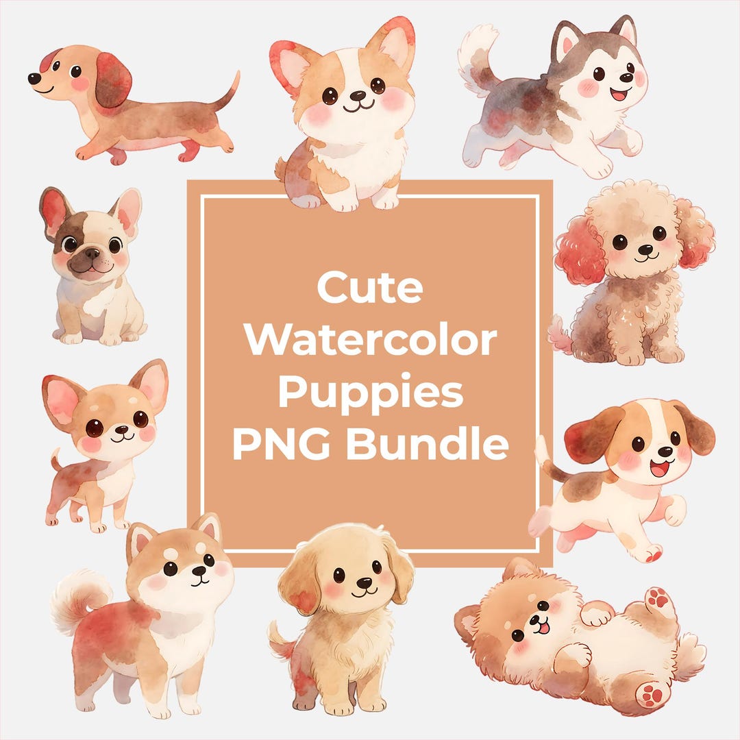 Cute Watercolor Puppies Clipart Bundle – 10 Adorable Puppy Pngs ...