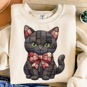Chat noir PNG | Clipart chat faux patchwork | Téléchargement numérique imprimable