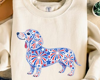 Dachshund 4th of July PNG | Patriotic Doxie Fireworks Design | Cute USA Puppy Graphic | Summer Dog Sublimation Download