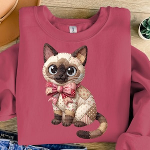 Faux Patchwork Siamese Cat PNG | Patchwork Cat Clipart | Siamese Cat Digital Download | Printable PNG